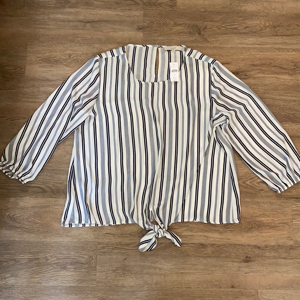 LOFT Striped Tie Front Blouse